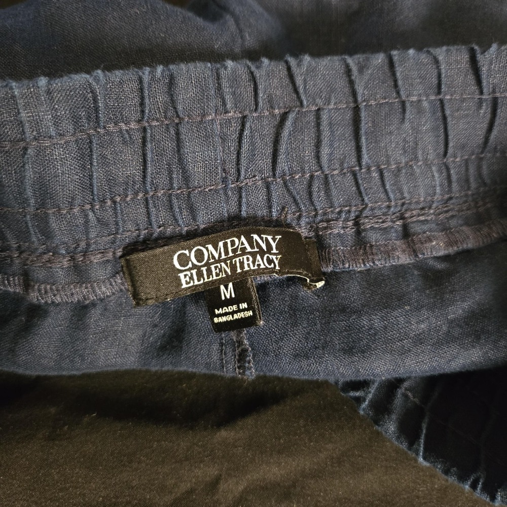 Company Ellen Tracy Pants Womens Medium Blue 100% Linen Jogger Elastic Waist - Picture 4 of 11